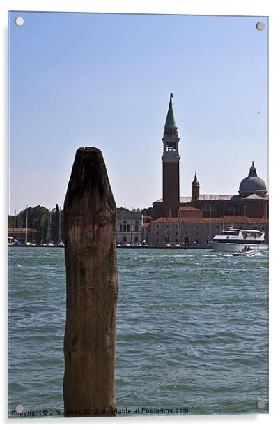 Venetian painted mooring post Acrylic by Jim Jones