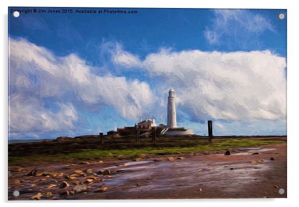  St Marys Island and Lighthouse with art effect Acrylic by Jim Jones
