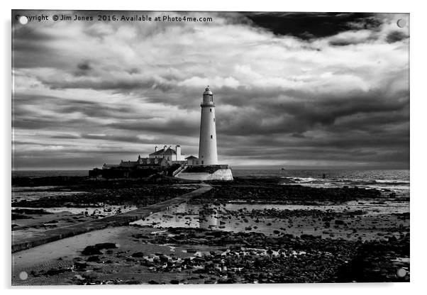 St Mary's Lighthouse and Island in B&W Acrylic by Jim Jones
