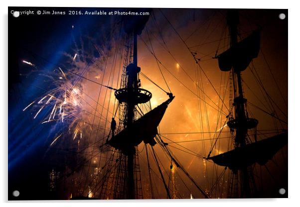 Fireworks and Tall Ships Acrylic by Jim Jones