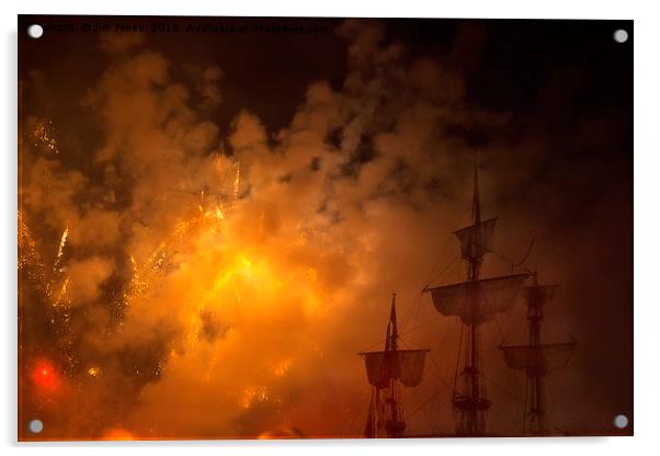 Ghost ships through fireworks Acrylic by Jim Jones