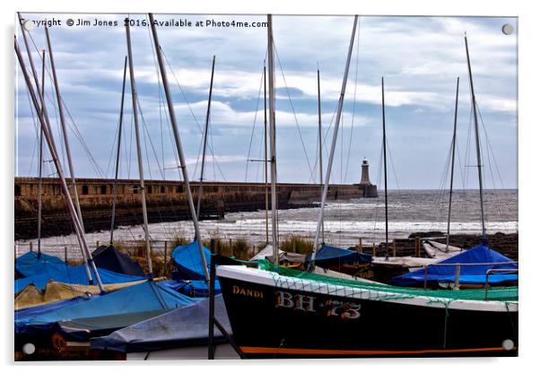 Tynemouth Pier and sailing boats Acrylic by Jim Jones