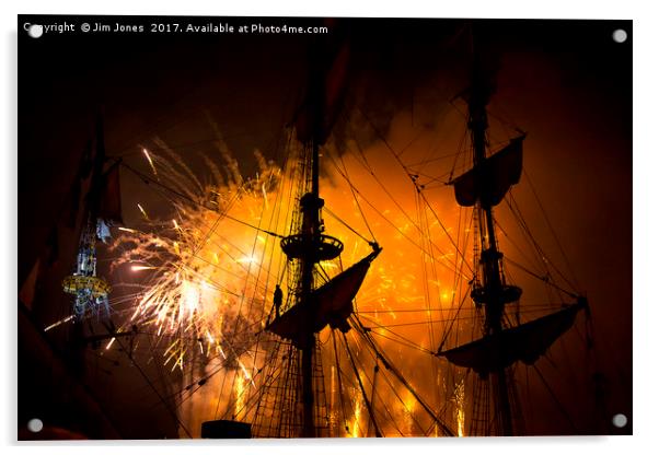 Fireworks and Tall Ships 3 Acrylic by Jim Jones