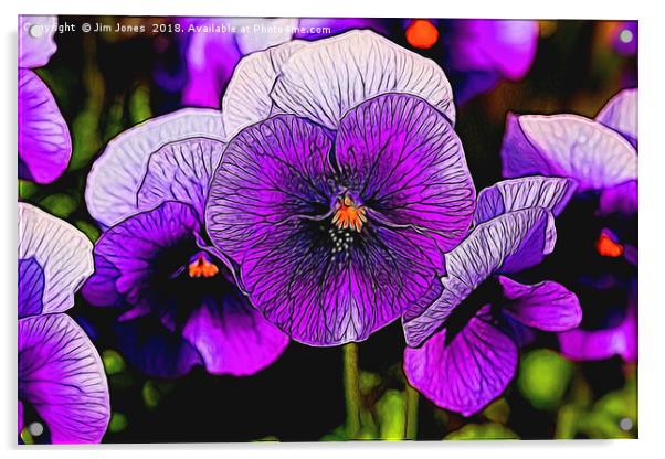Artistic Purple Pansies Acrylic by Jim Jones