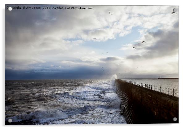 Stormy sea, sky and seagulls Acrylic by Jim Jones