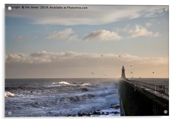 Rough Seas  by Tynemouth Pier (2) Acrylic by Jim Jones