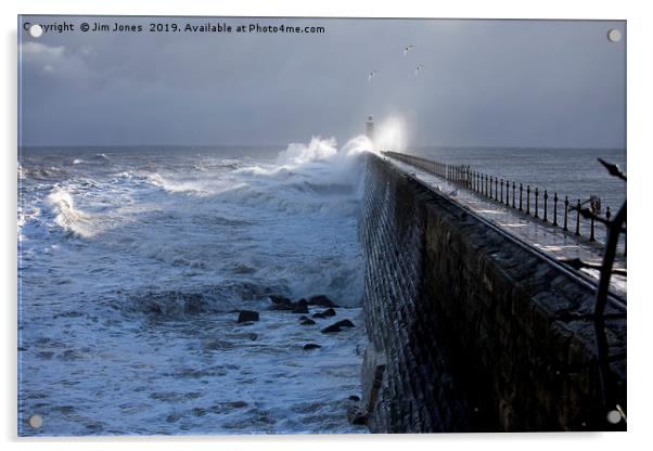 Rough sea against Tynemouth Pier Acrylic by Jim Jones