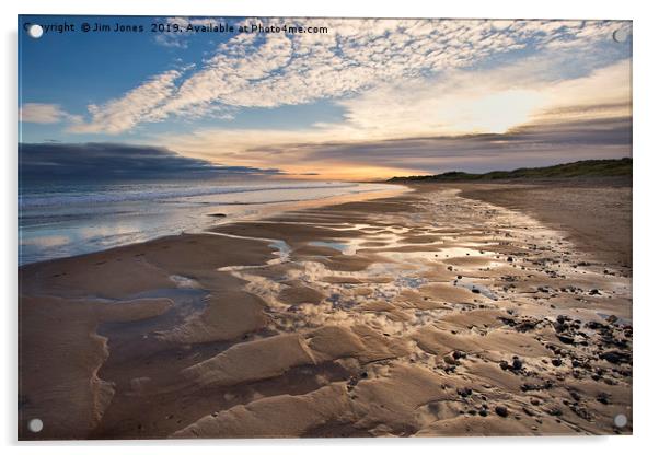 Morning sky reflected on the beach. Acrylic by Jim Jones