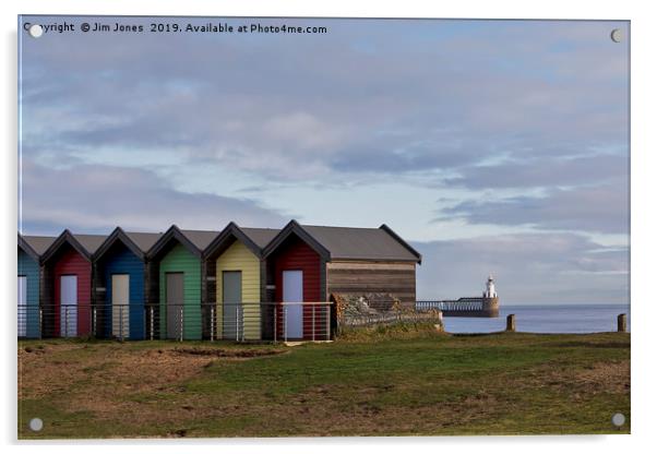 Colourful beach huts at Blyth, Northumberland. Acrylic by Jim Jones