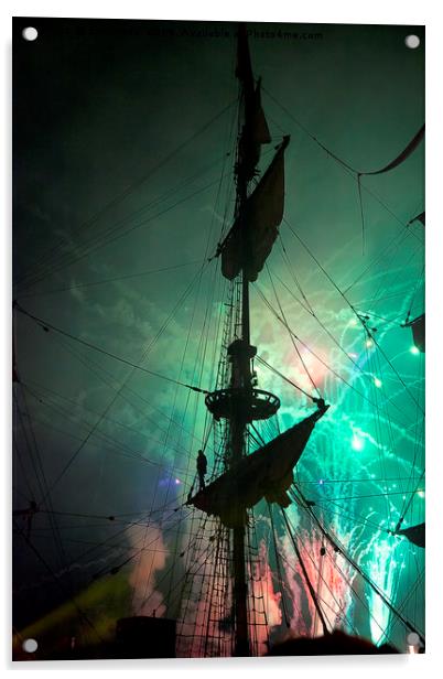 Fireworks and Tall Ships Acrylic by Jim Jones