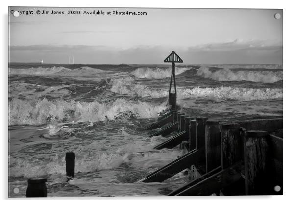 North Sea Storm in Black and White Acrylic by Jim Jones