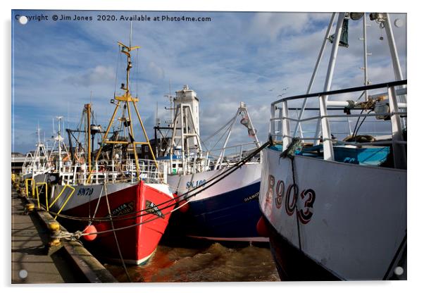 North Shields Fish Quay in winter sunshine. Acrylic by Jim Jones