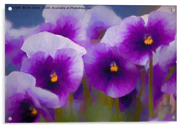 Artistic Purple Pansies. Acrylic by Jim Jones
