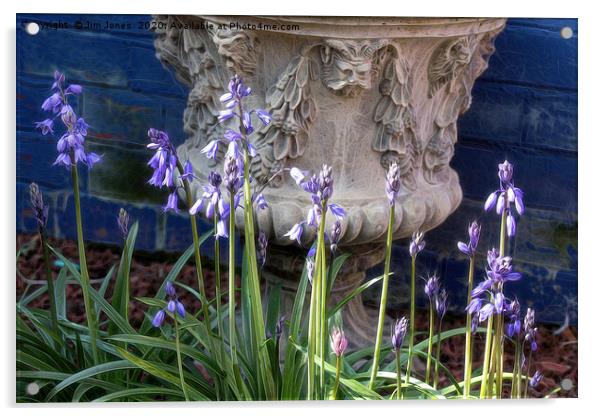 Bluebells and Decorative Urn with artistic filter. Acrylic by Jim Jones