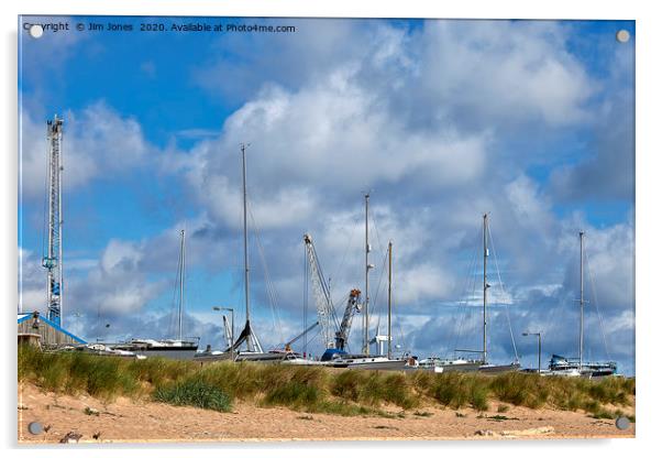 Yachts and Cranes behind the dunes Acrylic by Jim Jones