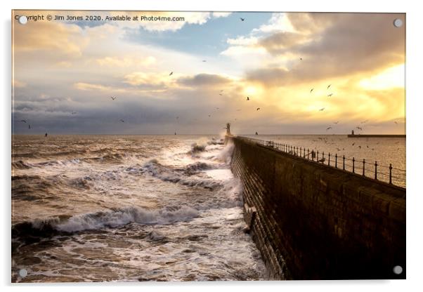 Stormy weather at Tynemouth Pier Acrylic by Jim Jones