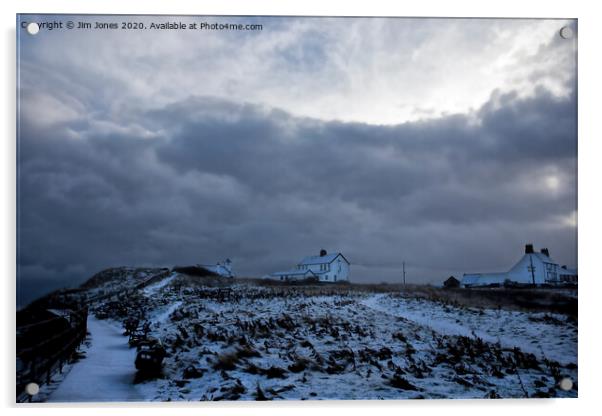 Seaton Sluice Stormy Sky Snow Scene Acrylic by Jim Jones