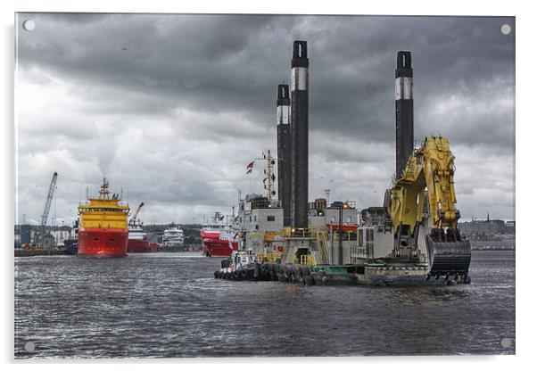 dredging Aberdeen Harbour Acrylic by Iain Lawrie