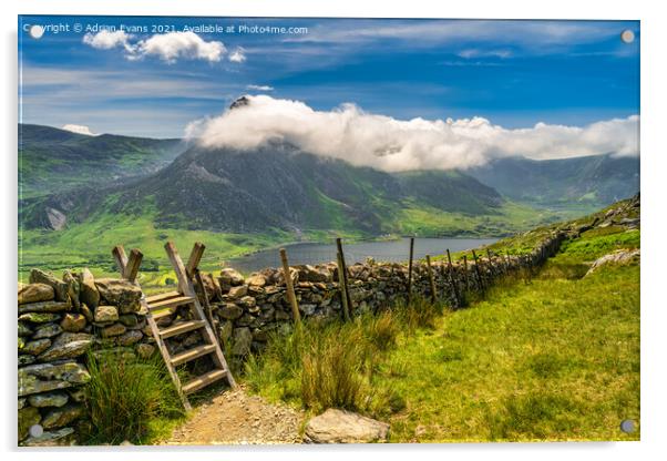 Tryfan Mountain And Llyn Ogwen Snowdonia  Acrylic by Adrian Evans