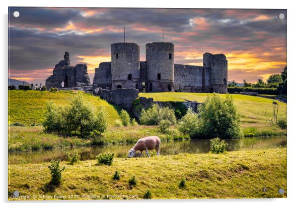 Rhuddlan Castle Acrylic by Adrian Evans