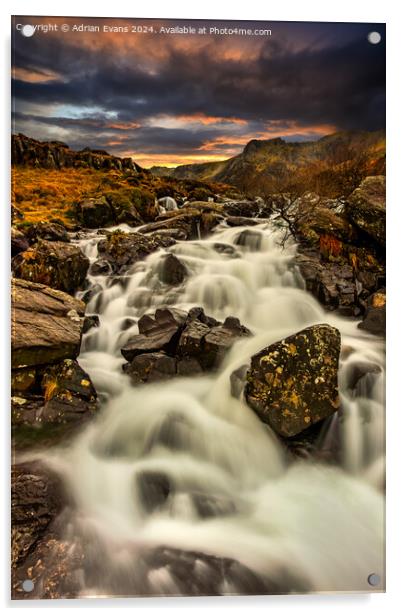 Snowdonia Rapids Sunset Acrylic by Adrian Evans