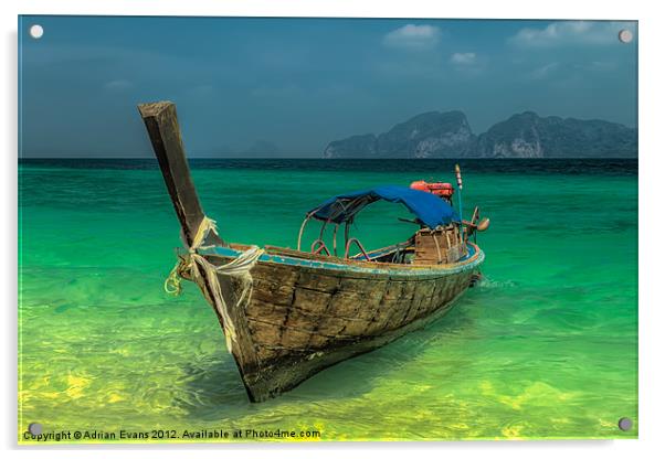Longtail Boat Thailand Acrylic by Adrian Evans