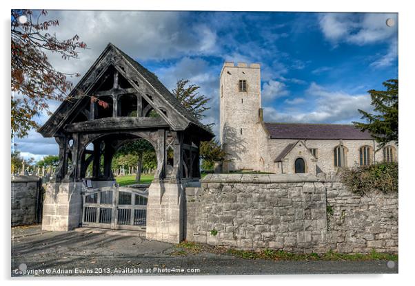 St. Marcellas Church Denbighshire  Acrylic by Adrian Evans