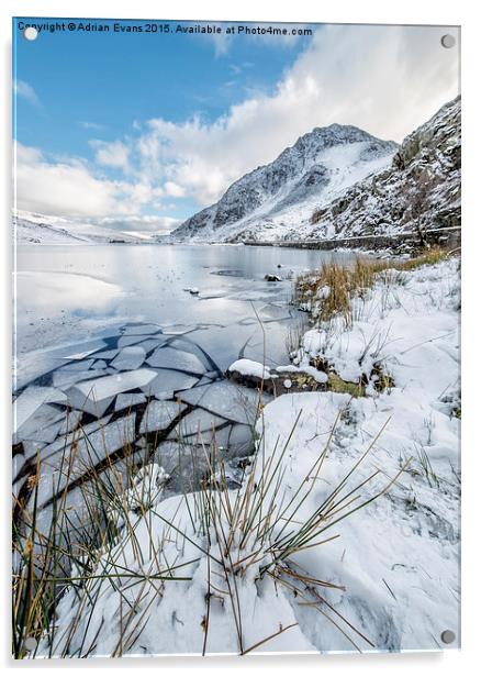 Frozen Ogwen Lake Snowdonia  Acrylic by Adrian Evans