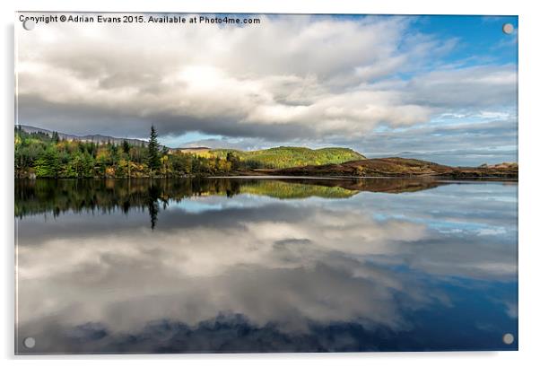 Bodgynydd Lake Reflections Acrylic by Adrian Evans