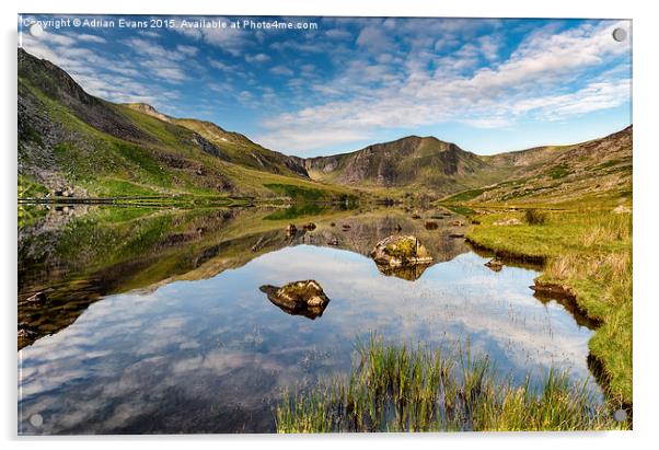 Mountain Reflection Llyn Ogwen Snowdonia  Acrylic by Adrian Evans