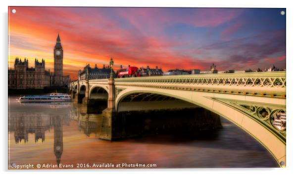 London City Sunset Acrylic by Adrian Evans