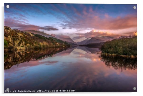 Llyn Padarn Winter Reflections Llanberis Acrylic by Adrian Evans