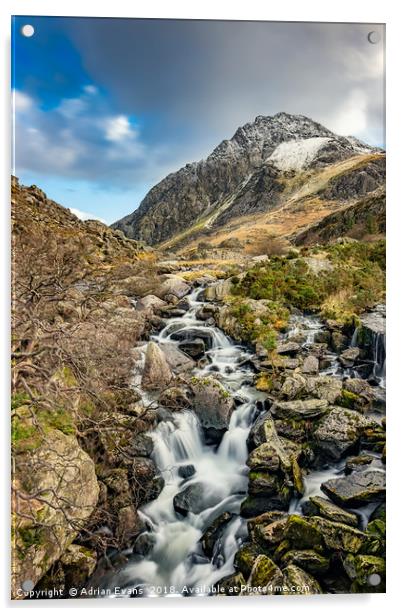 Tryfan and Ogwen Falls Acrylic by Adrian Evans