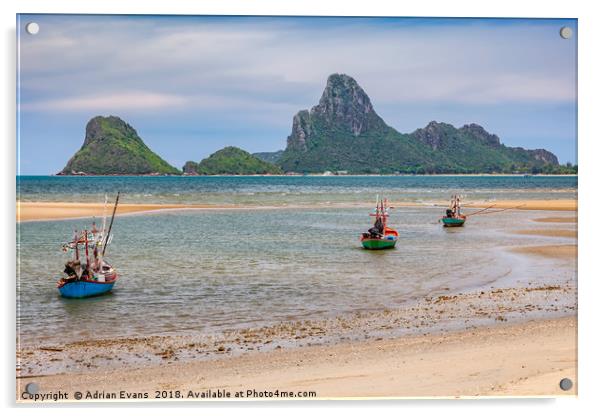 Three Boats Thailand Acrylic by Adrian Evans
