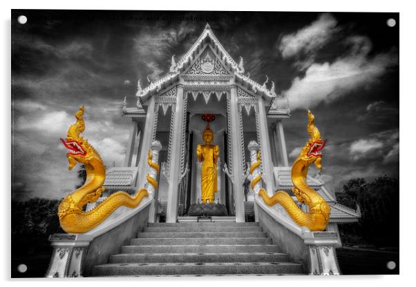 Pranburi Temple Acrylic by Adrian Evans