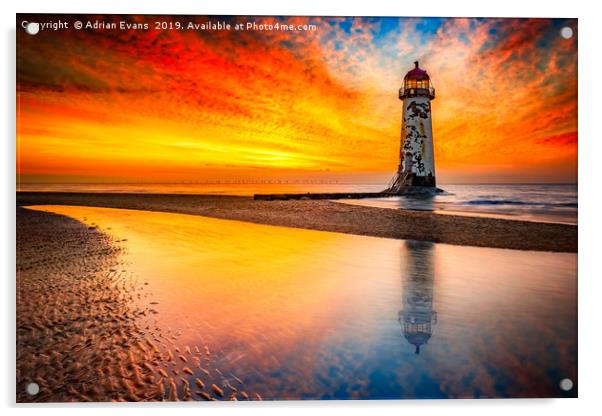Talacre Welsh Lighthouse Sunset Acrylic by Adrian Evans