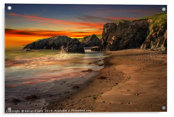 Welsh Coast Sunset Acrylic by Adrian Evans