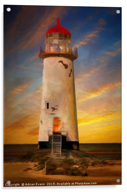 The Point of Ayr Lighthouse Sunset Acrylic by Adrian Evans
