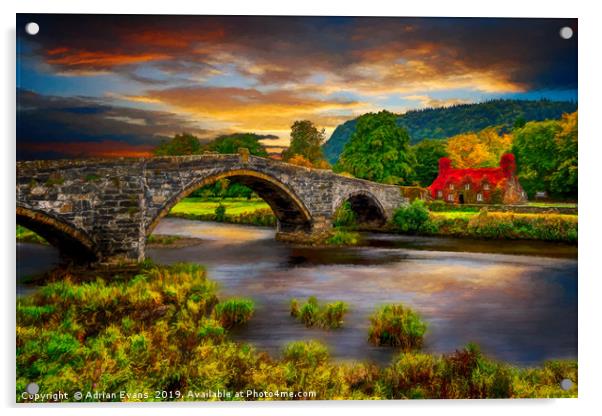 Llanrwst Ivy Cottage and Bridge Acrylic by Adrian Evans