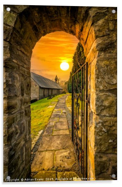 Church Entrance Sunset Acrylic by Adrian Evans