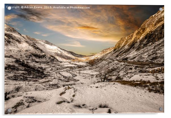 Nant Ffrancon Winter Sunset Acrylic by Adrian Evans