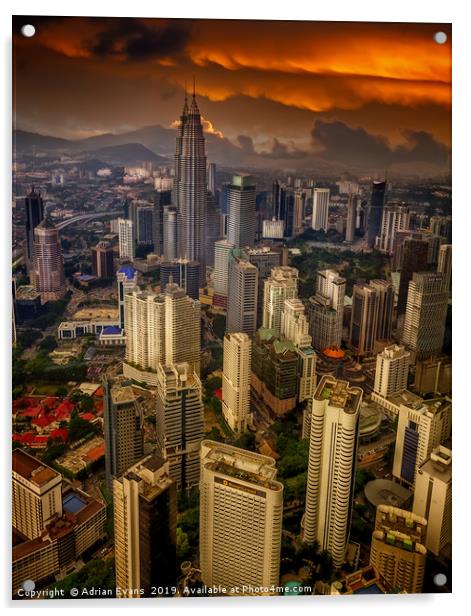 Kuala Lumpur City Sunset Acrylic by Adrian Evans