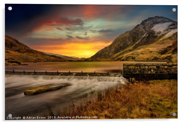 Tryfan Mountain Sunset Snowdonia Acrylic by Adrian Evans