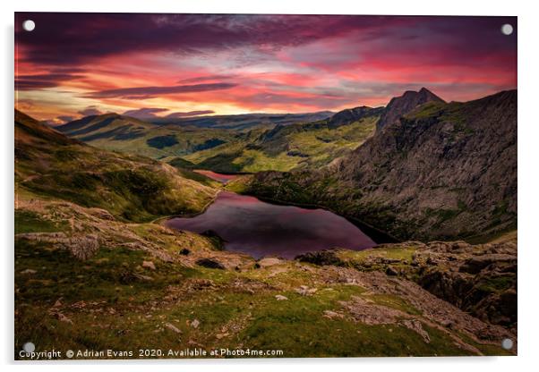 Glaslyn Lake Sunset Snowdonia Acrylic by Adrian Evans
