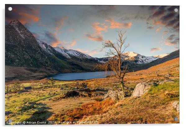 Ogwen Lake Sunset Snowdonia Acrylic by Adrian Evans