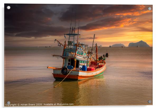 Ao Noi Fishing Boat Thailand Acrylic by Adrian Evans