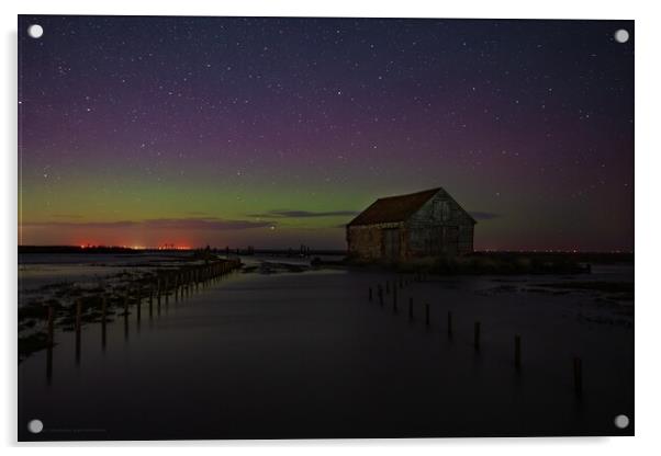 The Northern lights over the old coal barn at Thornham  Acrylic by Gary Pearson