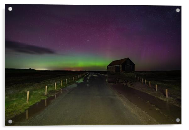 Northern lights over the old coal barn at Thornham  Acrylic by Gary Pearson