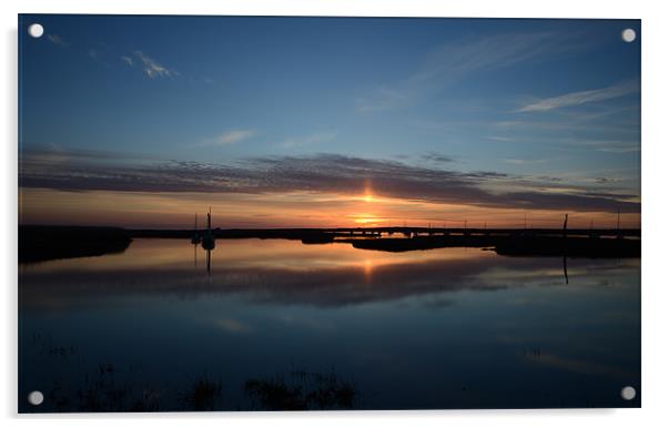 Brancaster Staithe reflections of sunset Acrylic by Gary Pearson