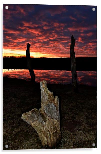 Sunset over Thornham marsh Acrylic by Gary Pearson